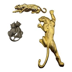 Vintage Cat and Panther Brooch Lot – Gold & Silver Tone Animal‎ Pins (1.5–4”)